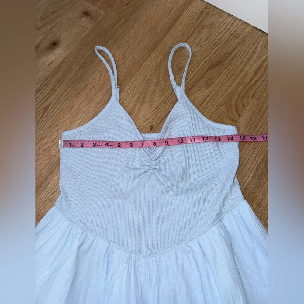 Aerie V Waist Cotton Mini Dress Light Blue Large - Picture 6 of 11